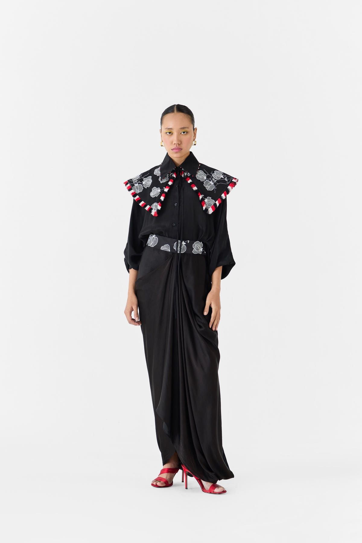 BLACK TULIP BATWING SHIRT & SKIRT CO-ORD - image 1