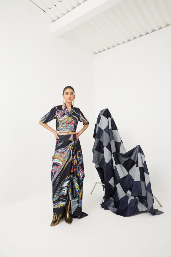 Studio Rigu — Galaxy Crop Top & Draped Skirt Co-ord