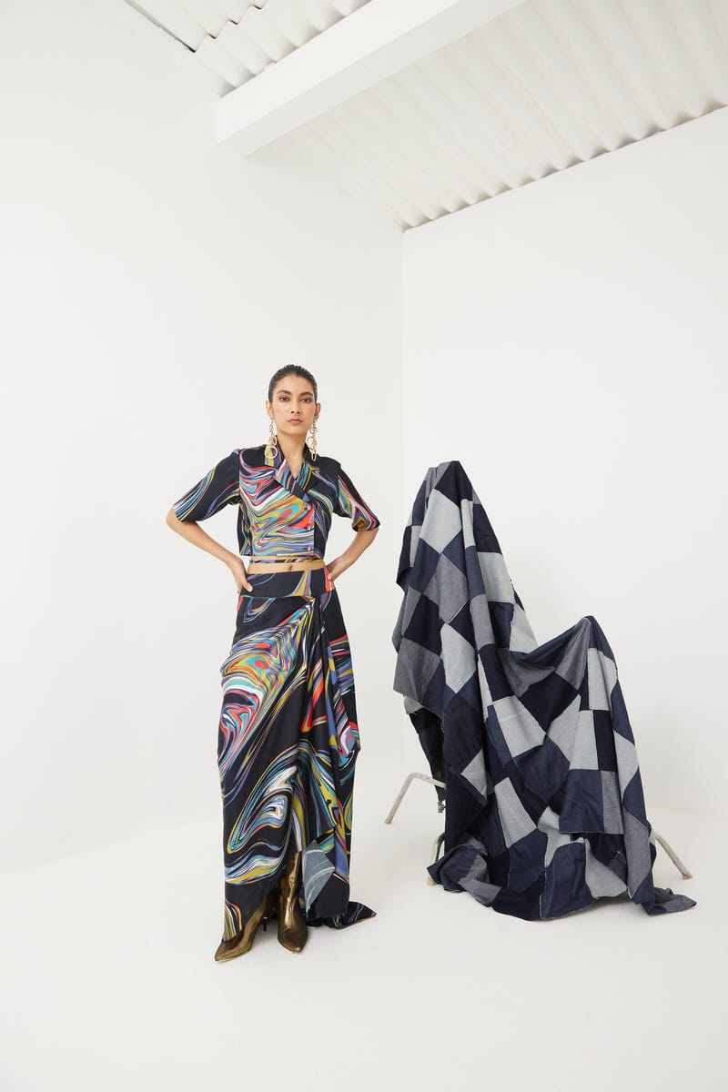 Galaxy Crop Top & Draped Skirt Co-ord