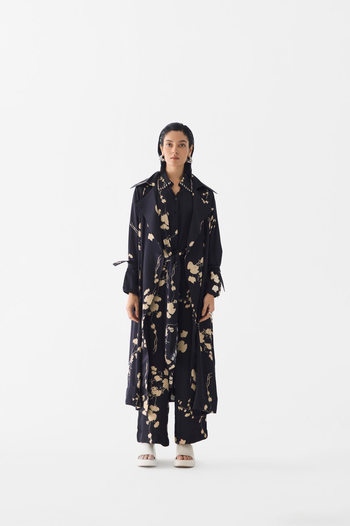 BLACK SAKURA TRENCH COAT - image 1