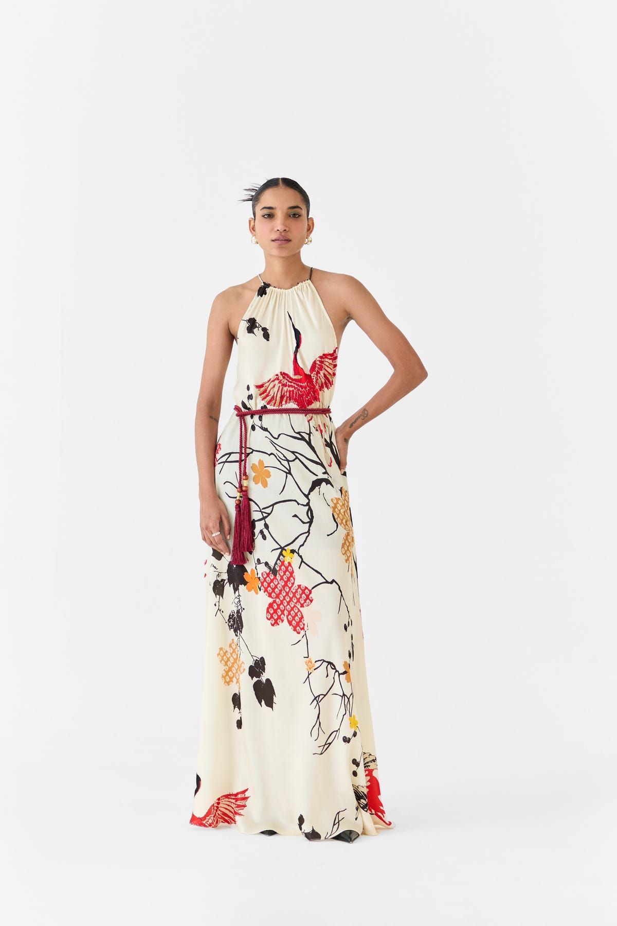 RED CRANE HALTER DRESS - image 1