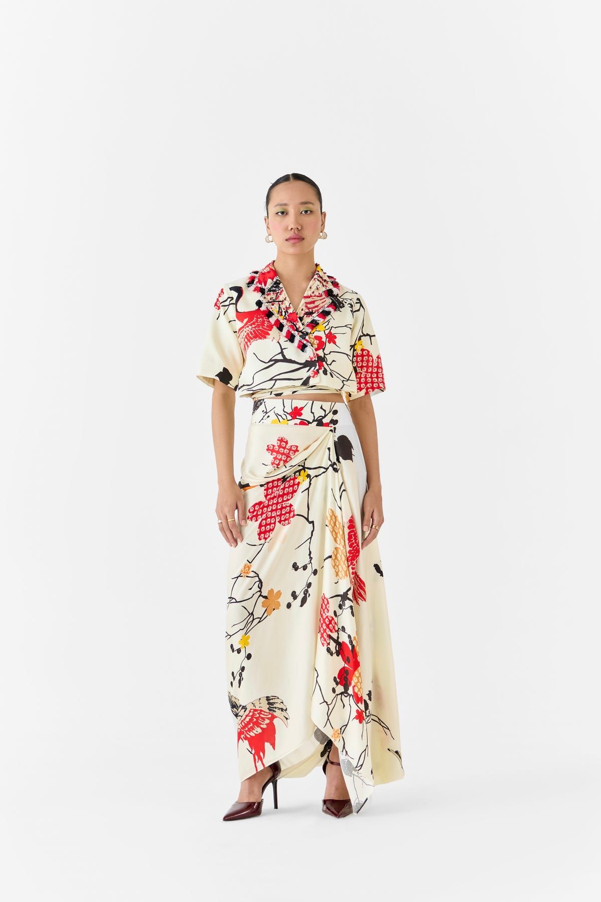 RED CRANE BLAZER & DRAPED SKIRT CO-ORD - image 3