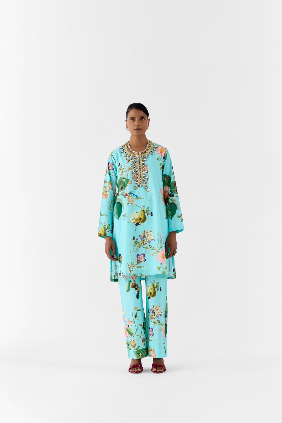 BLUE BLOSSOM STONEWORK KURTA & PANTS - image 1