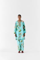 BLUE BLOSSOM STONEWORK KURTA & PANTS view 1