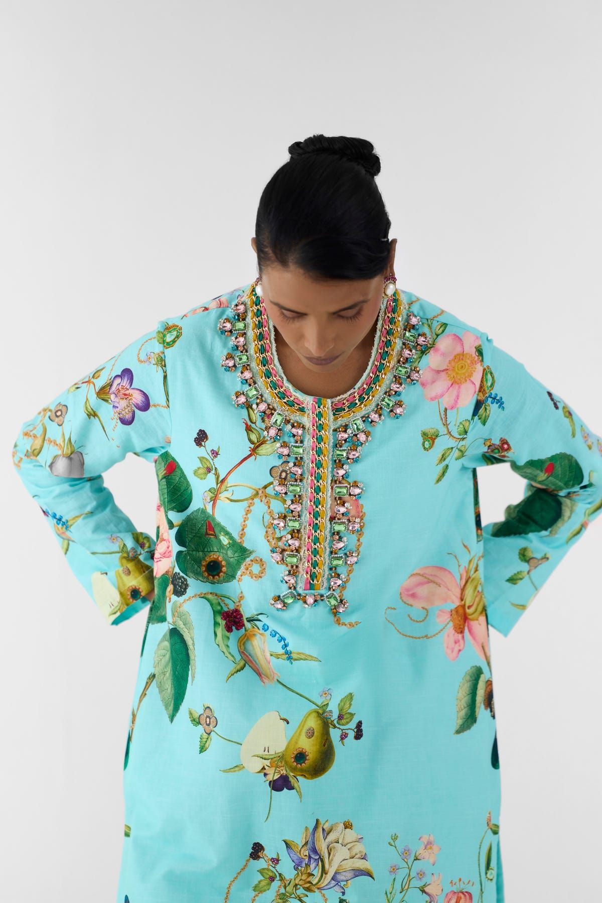 BLUE BLOSSOM STONEWORK KURTA & PANTS - image 3