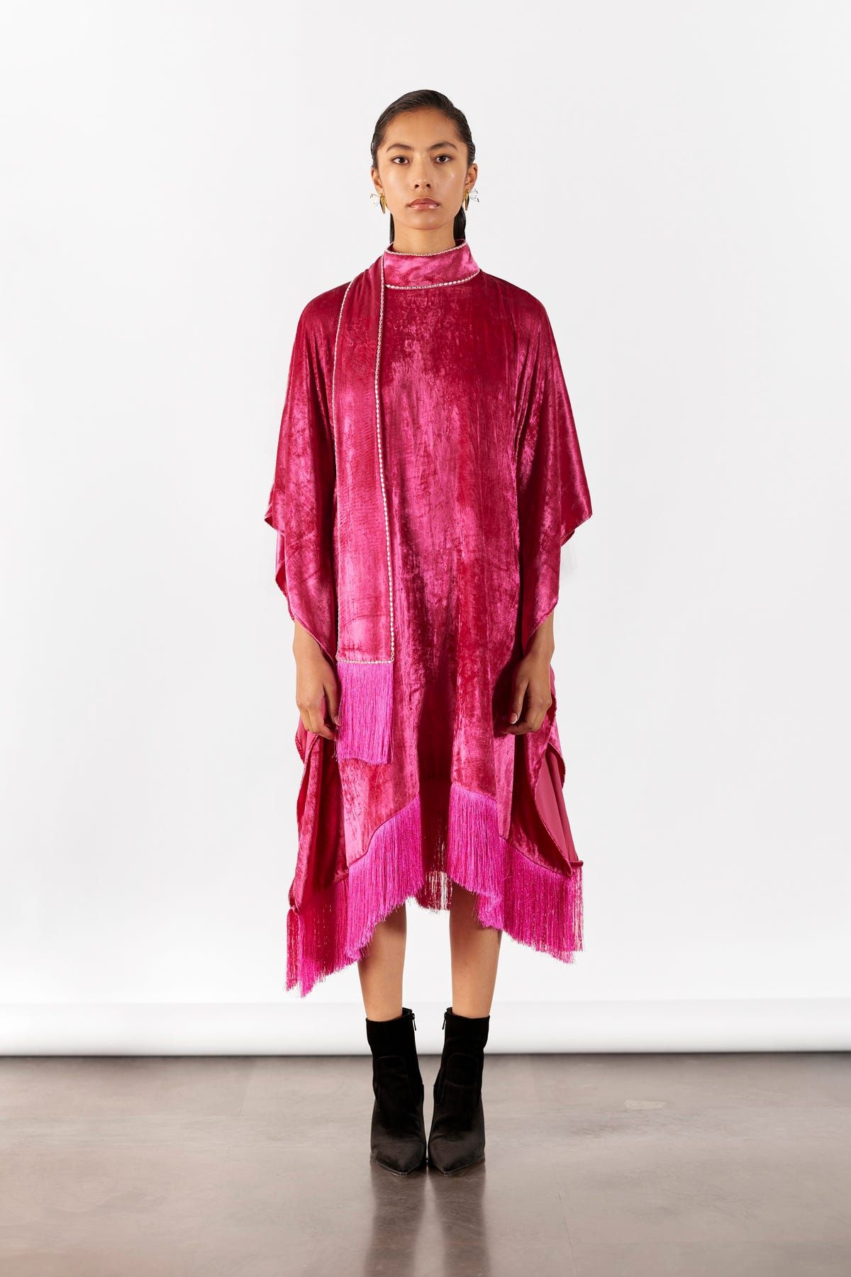 PINK MILLER VELVET KIMONO WITH FRINGE - image 1
