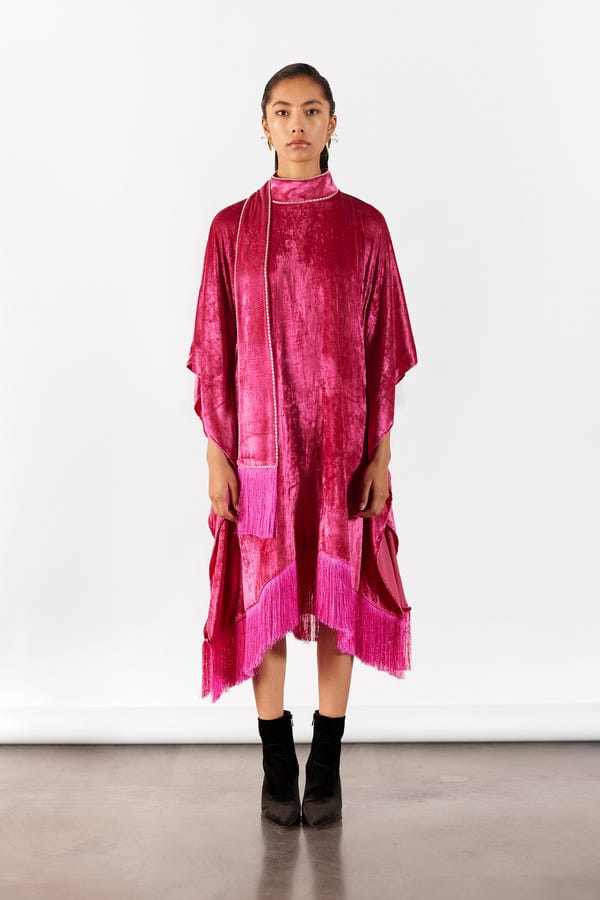 Studio Rigu — PINK MILLER VELVET KIMONO WITH FRINGE