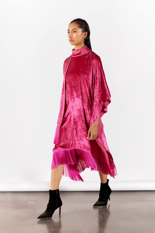 Studio Rigu — PINK MILLER VELVET KIMONO WITH FRINGE