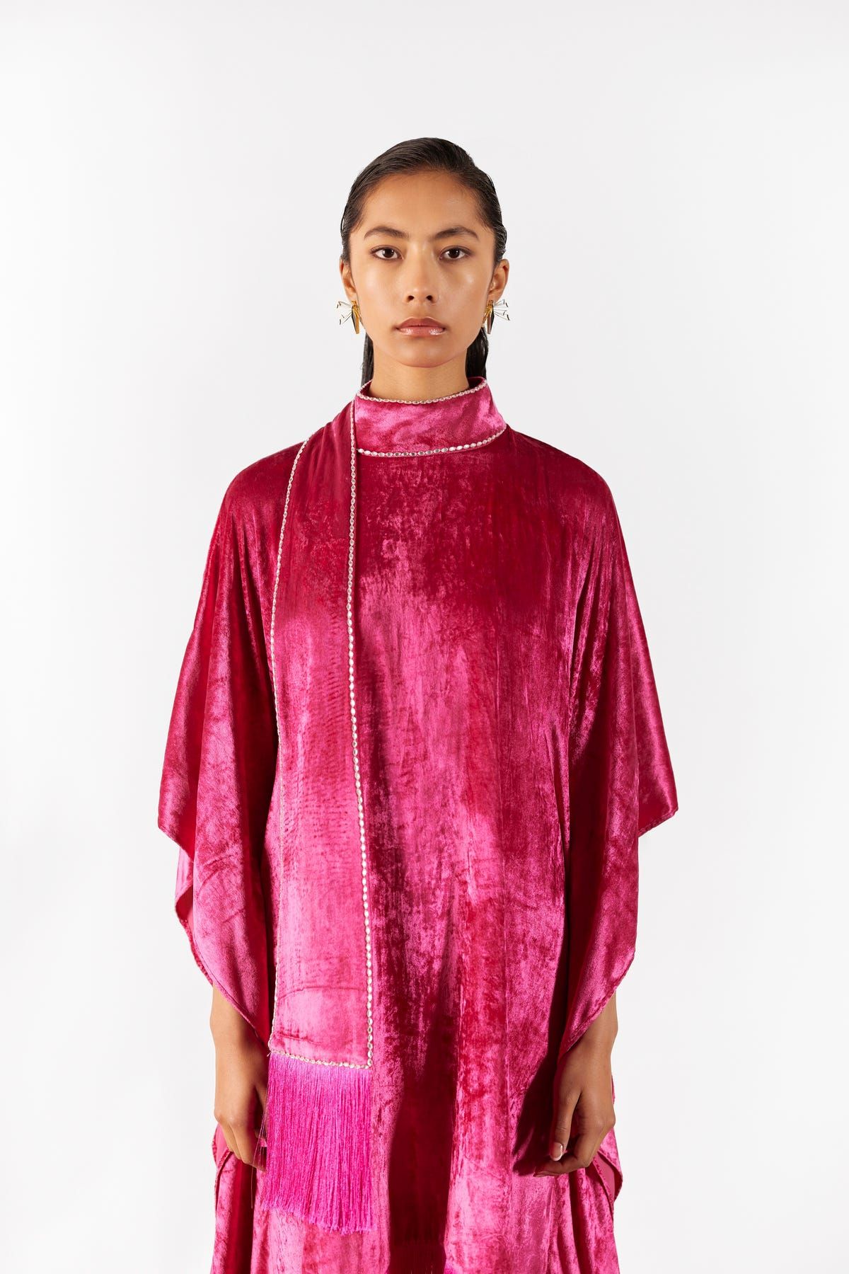 PINK MILLER VELVET KIMONO WITH FRINGE - image 3