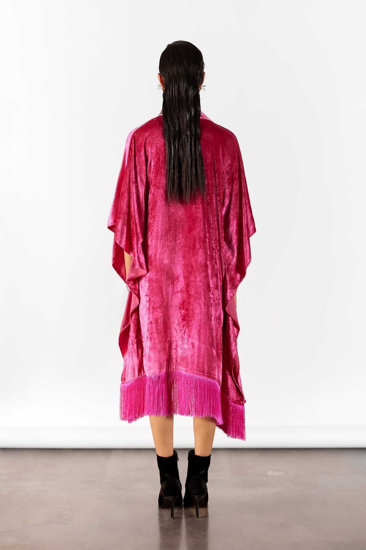 PINK MILLER VELVET KIMONO WITH FRINGE - image 4