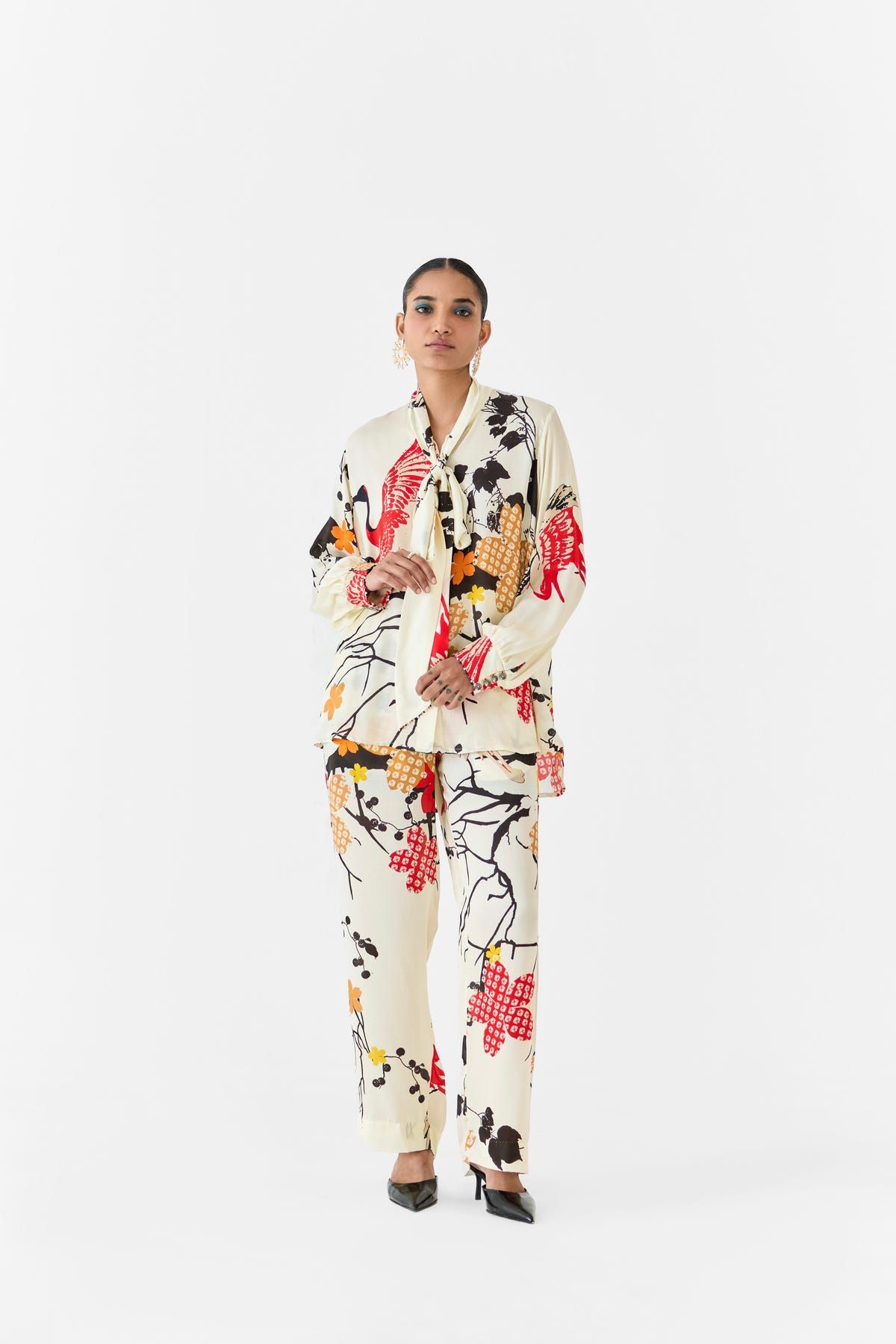 RED CRANE KNOT SHIRT & TROUSERS CO-ORD - image 1