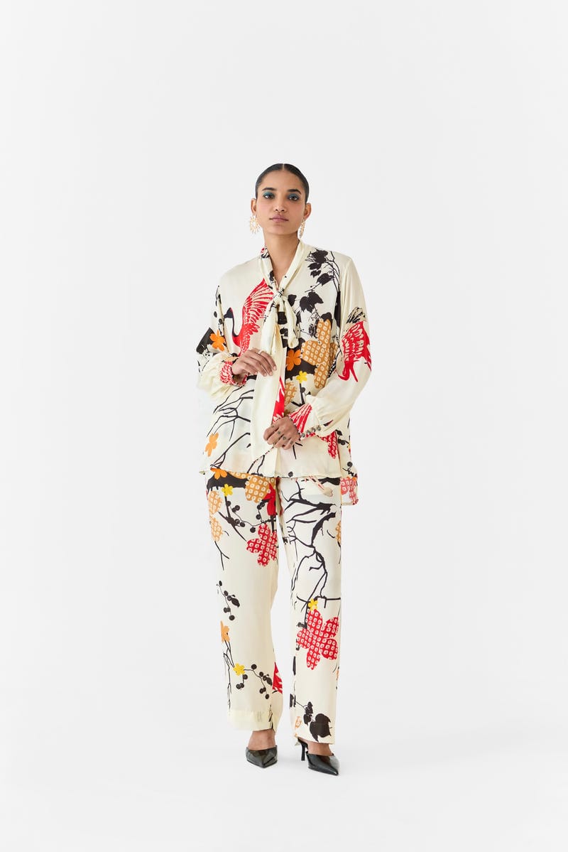 RED CRANE KNOT SHIRT & TROUSERS CO-ORD