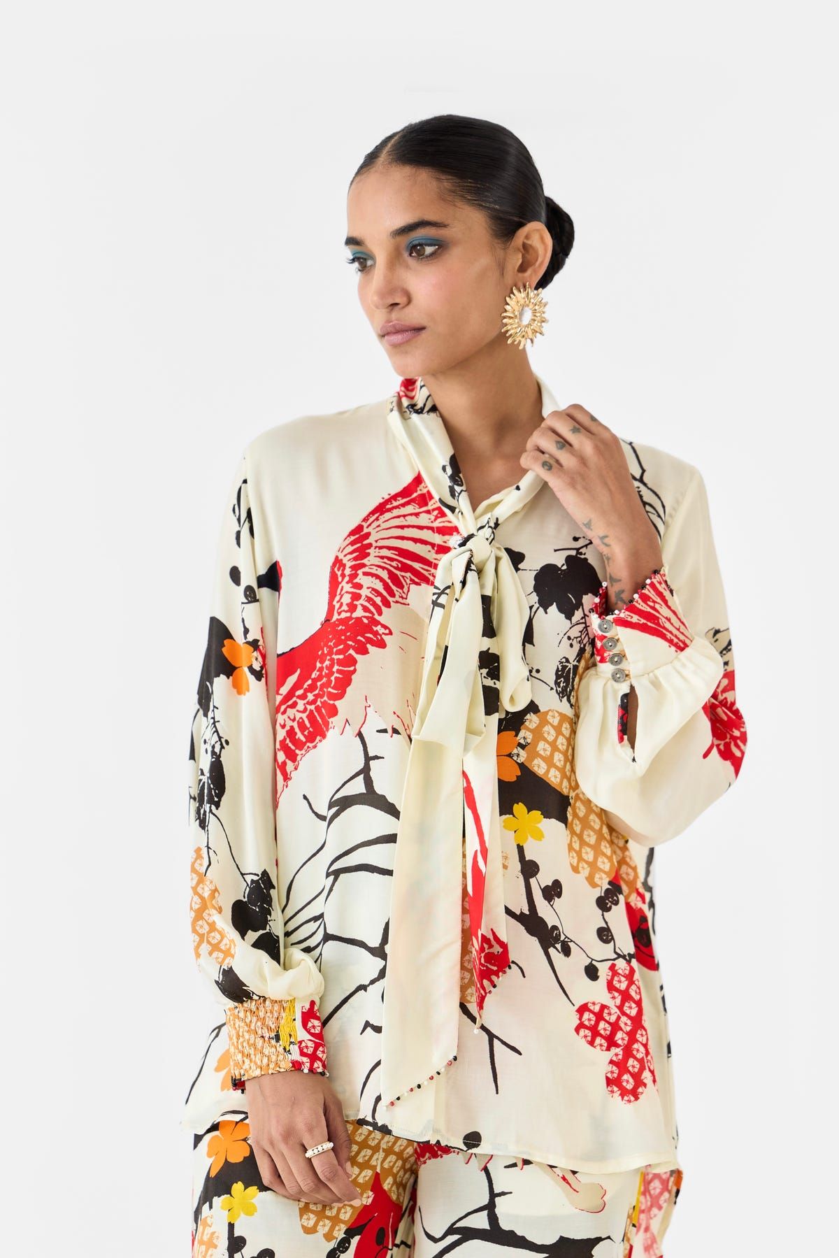 RED CRANE KNOT SHIRT & TROUSERS CO-ORD - image 2