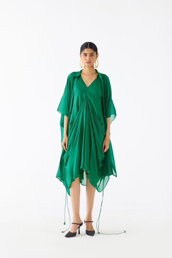 Studio Rigu — EMERALD MIDI DRESS WITH ORGANZA CAPE