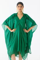 EMERALD MIDI DRESS WITH ORGANZA CAPE view 2