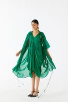 EMERALD MIDI DRESS WITH ORGANZA CAPE view 3