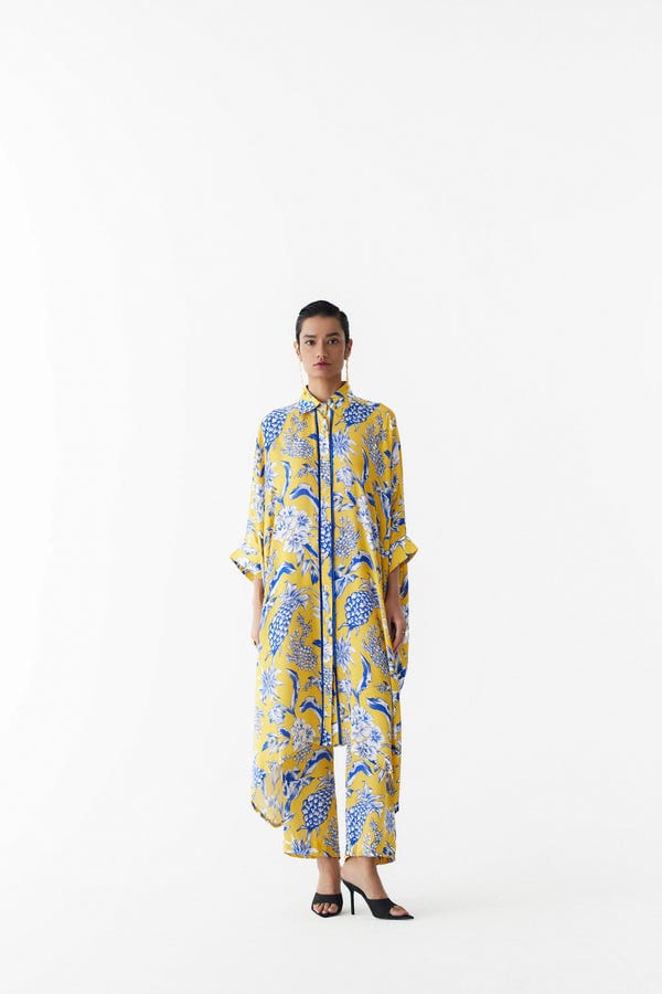 Studio Rigu — YELLOW PINEAPPLE FRONT BUTTON KIMONO AND PANTS CO-ORD