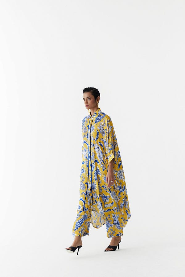 Studio Rigu — YELLOW PINEAPPLE FRONT BUTTON KIMONO AND PANTS CO-ORD