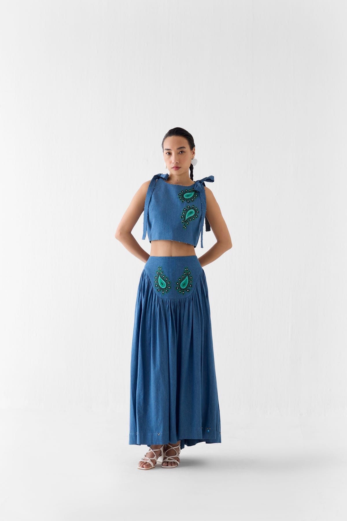 INDIGO CROP TOP & GATHERED SKIRT CO-ORD - image 1