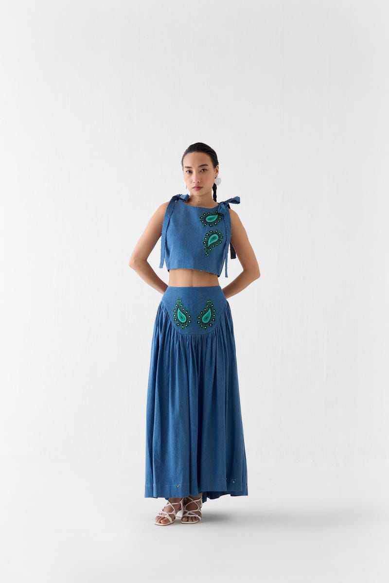 INDIGO CROP TOP & GATHERED SKIRT CO-ORD