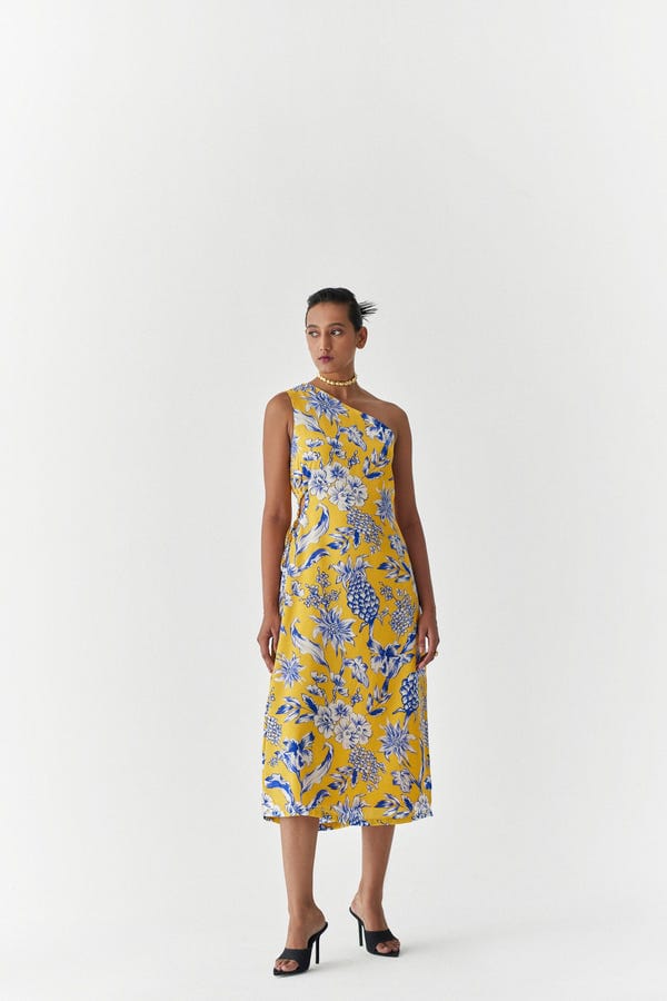 Studio Rigu — YELLOW PINEAPPLE ONE SHOULDER DRESS