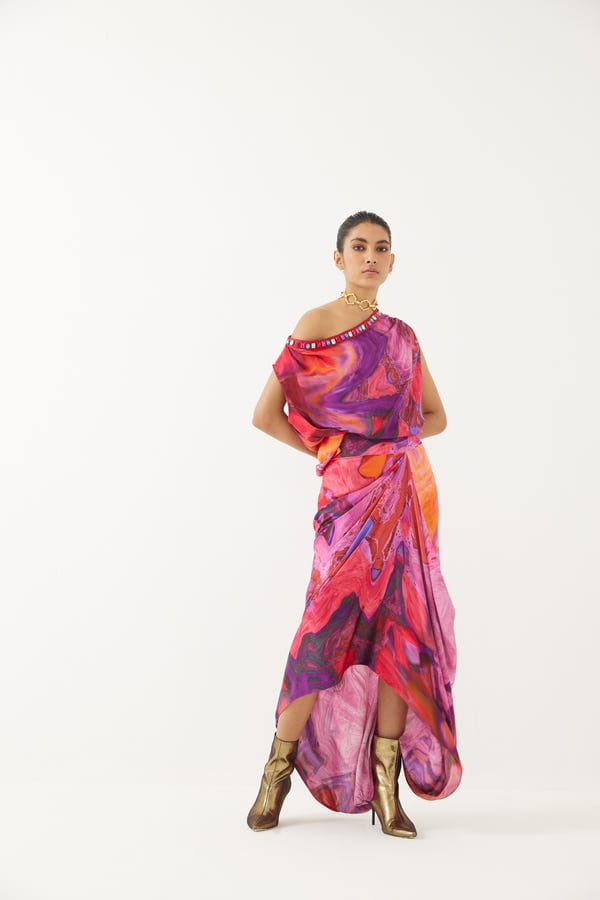 Studio Rigu — Red Sea Draped Top & Skirt Co-ord