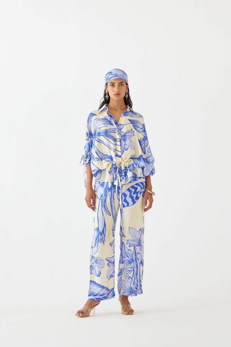 BLUE APHRODITE DRAWSTRING SHIRT & TROUSER CO-ORD