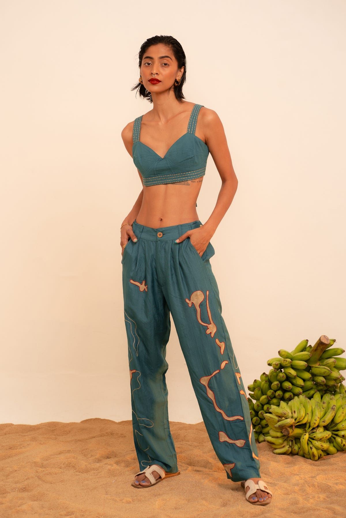 Samudram Coral Silk Trousers - image 3