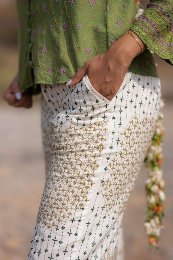 Tega Collective — Alankara Split Hem Embroidered Trousers
