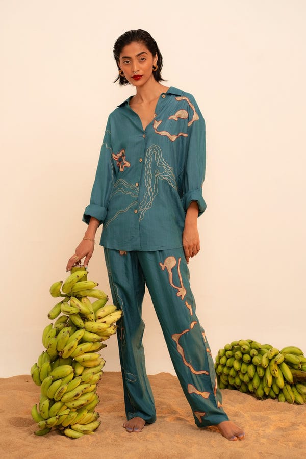 Tega Collective — Samudram Coral Silk Shirt
