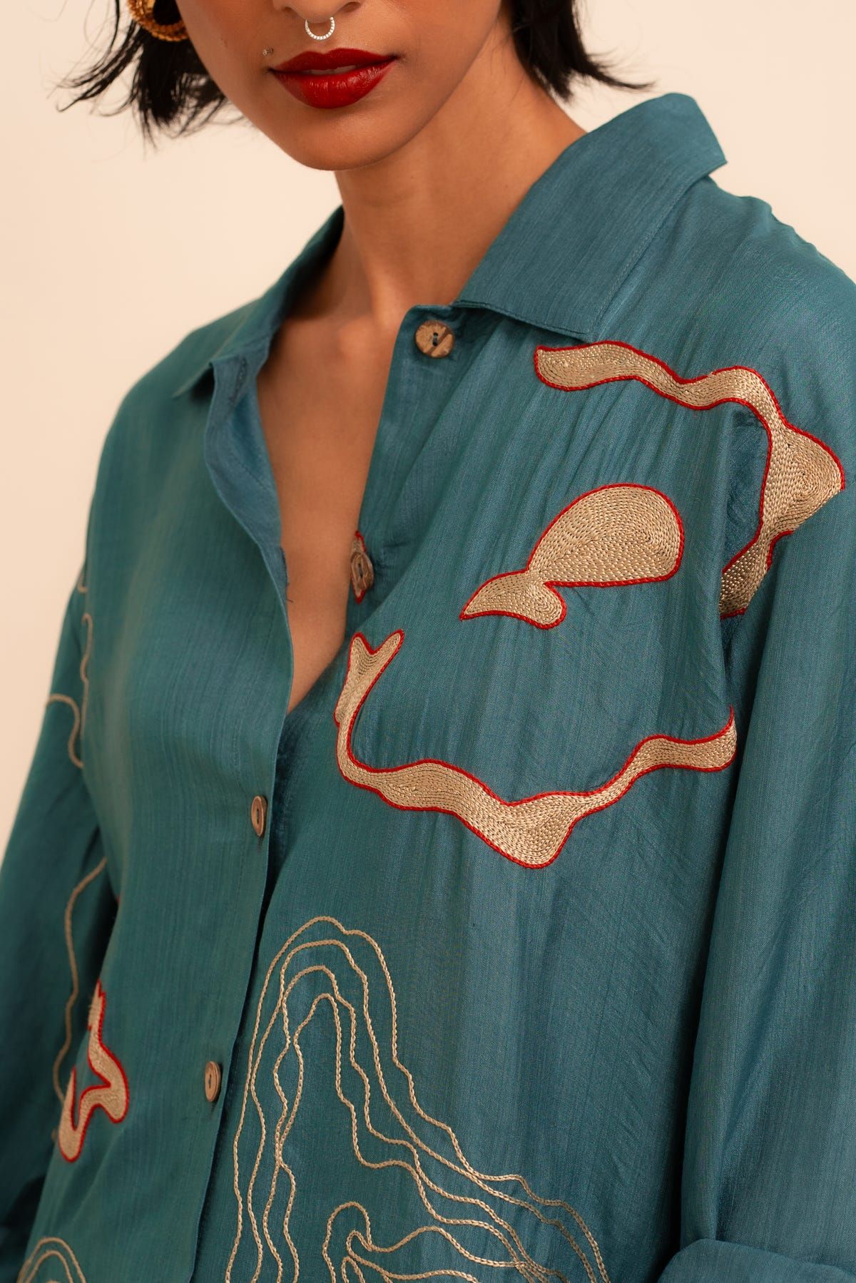 Samudram Coral Silk Shirt - image 4