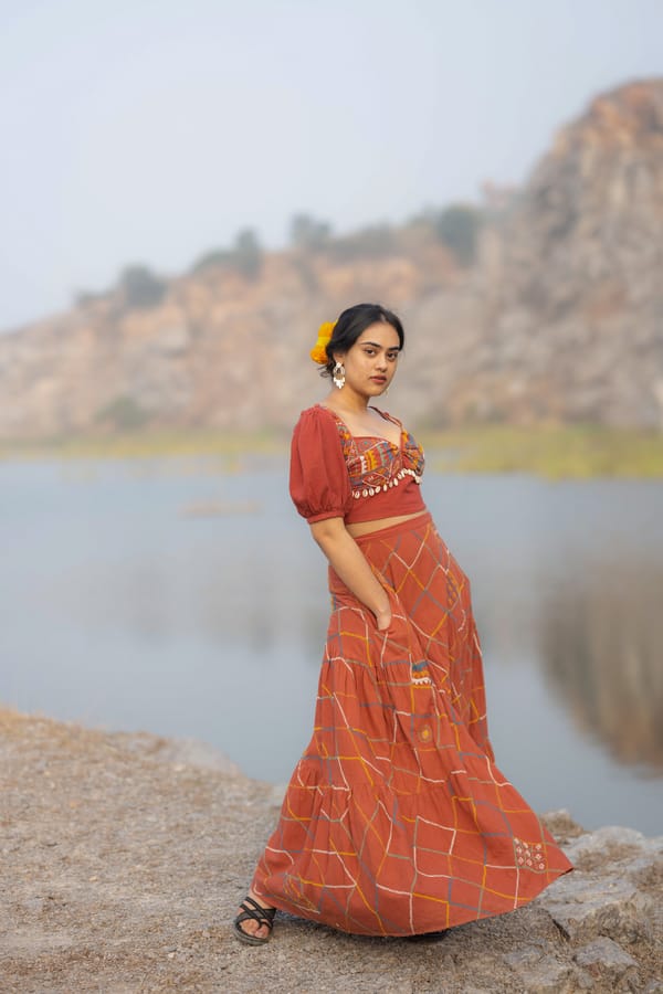 Tega Collective — Alankara Embroidered Tiered Maxi Skirt