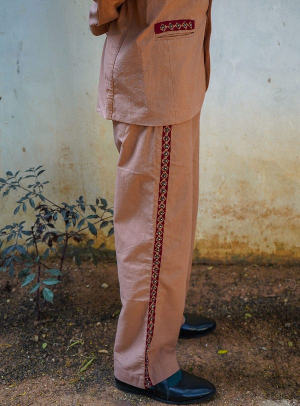 Tega Collective — Khet Mocha Embroidered Trousers