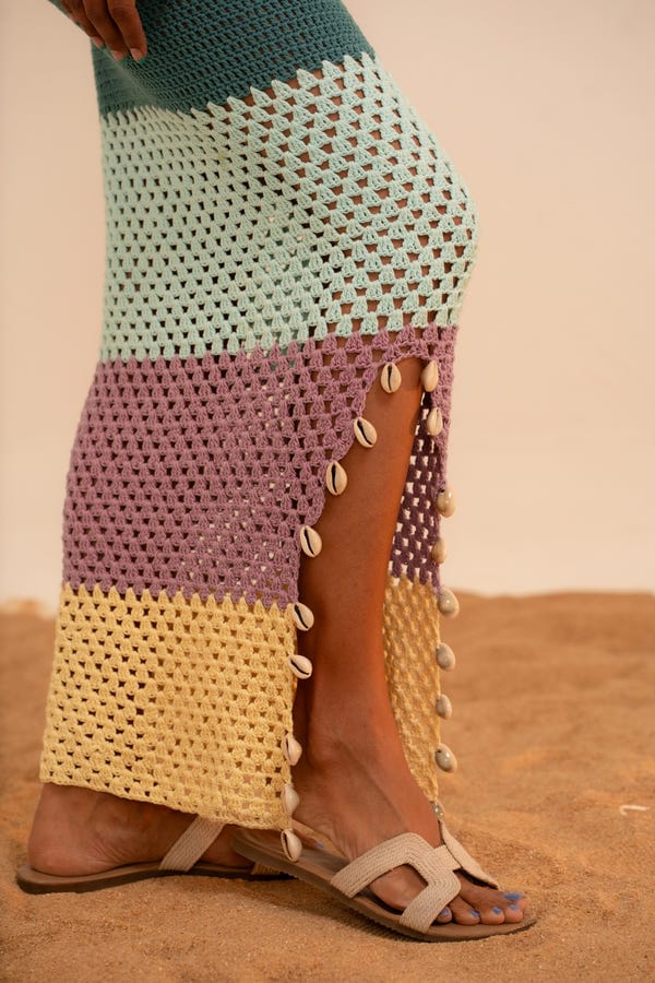 Tega Collective — Samudram Colorblock Crochet Maxi Skirt