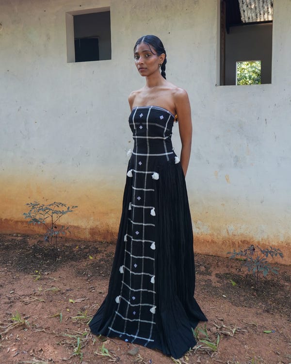 Tega Collective — Khet Noir Handloom Maxi Dress