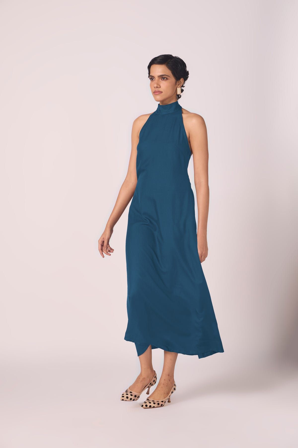 Saros Blue Silk Halter Dress - image 2