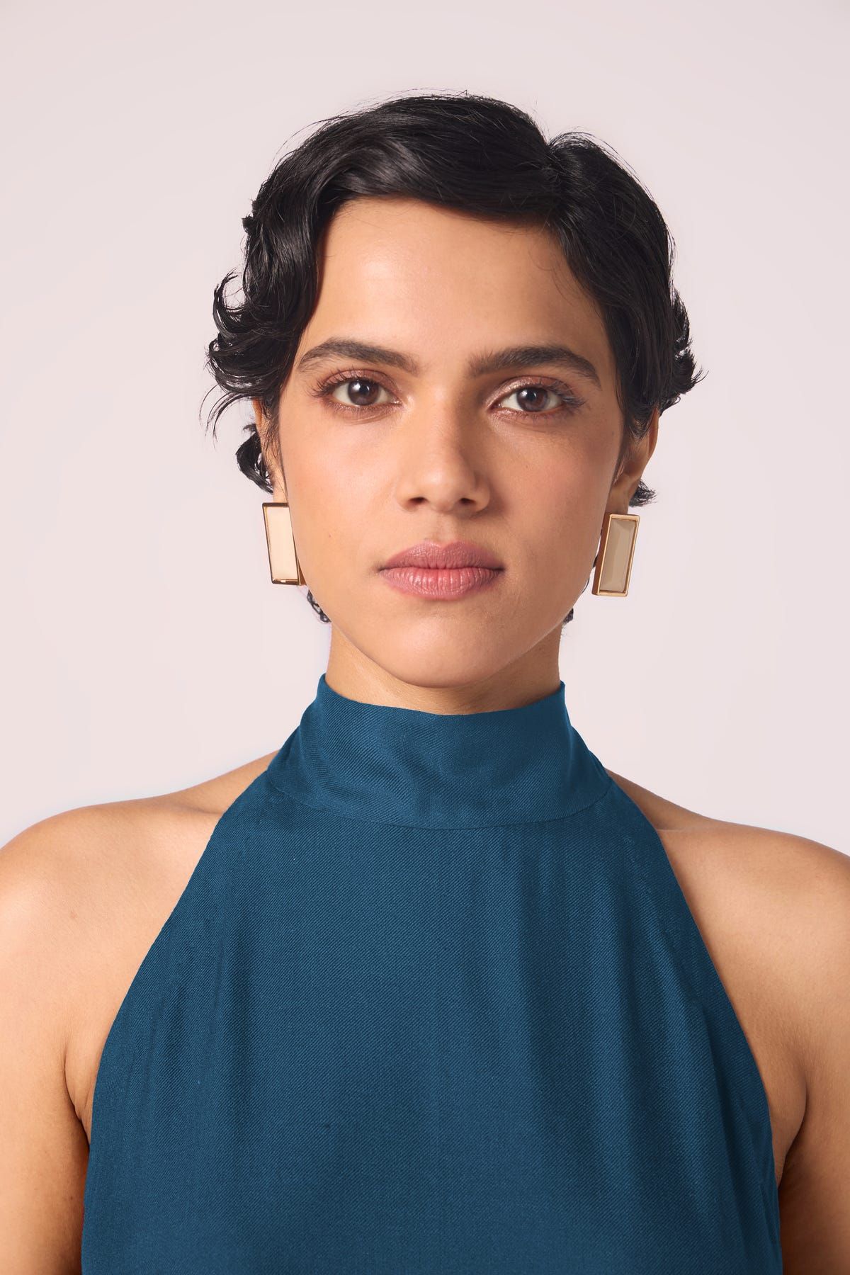 Saros Blue Silk Halter Dress - image 3