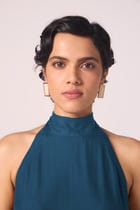 Saros Blue Silk Halter Dress view 3