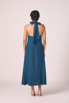 Saros Blue Silk Halter Dress view 4