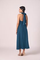Saros Blue Silk Halter Dress view 6