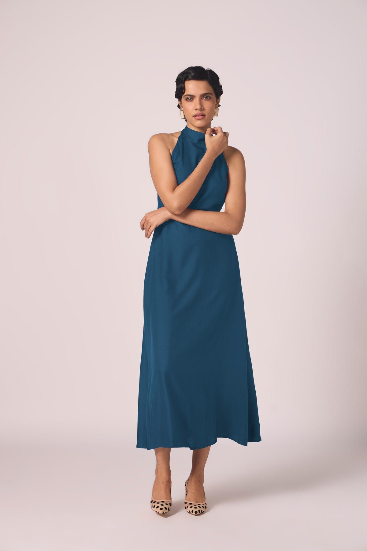 Saros Blue Silk Halter Dress - image 7