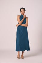 Saros Blue Silk Halter Dress view 7