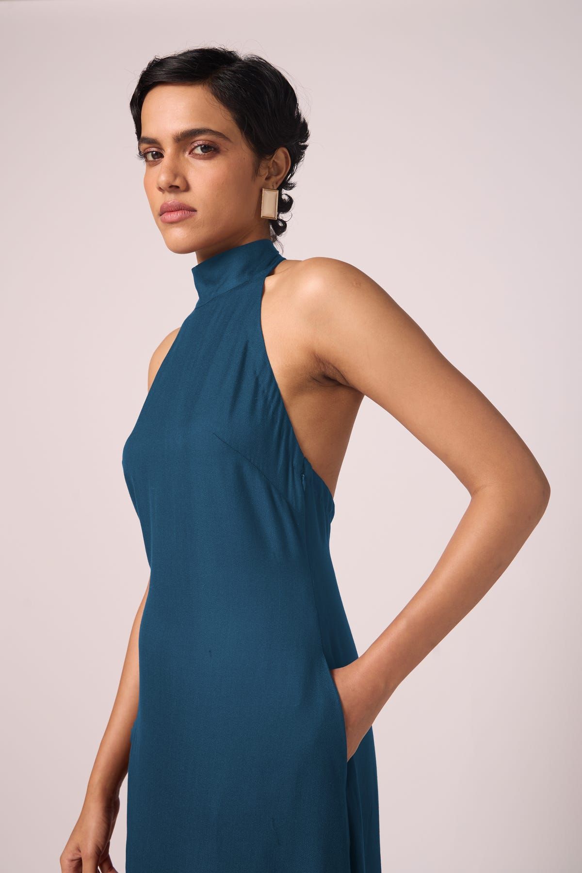 Saros Blue Silk Halter Dress - image 8
