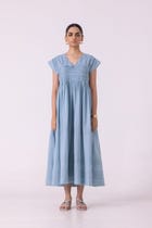 Aelia Blue Pleated Midi Dress view 1