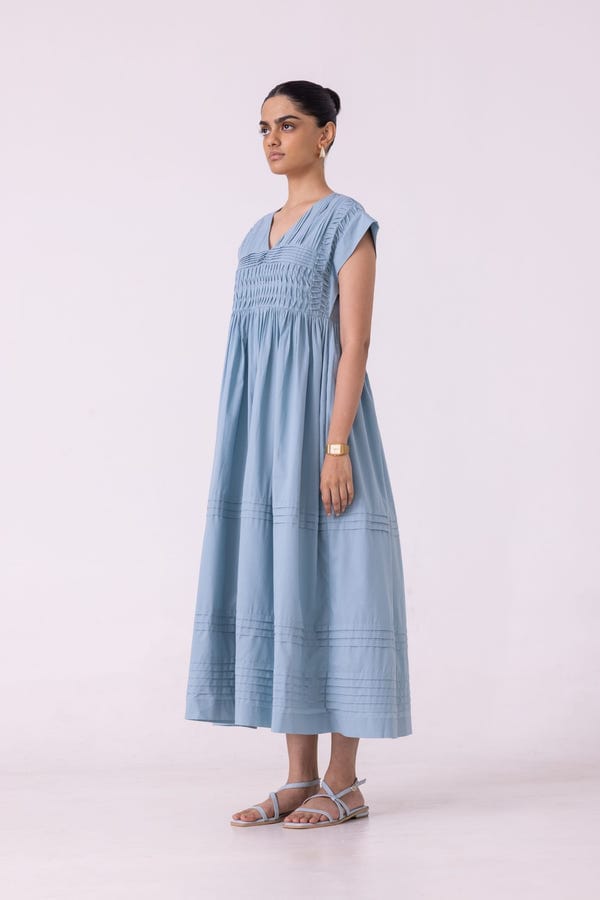 The Summer House — Aelia Blue Pleated Midi Dress