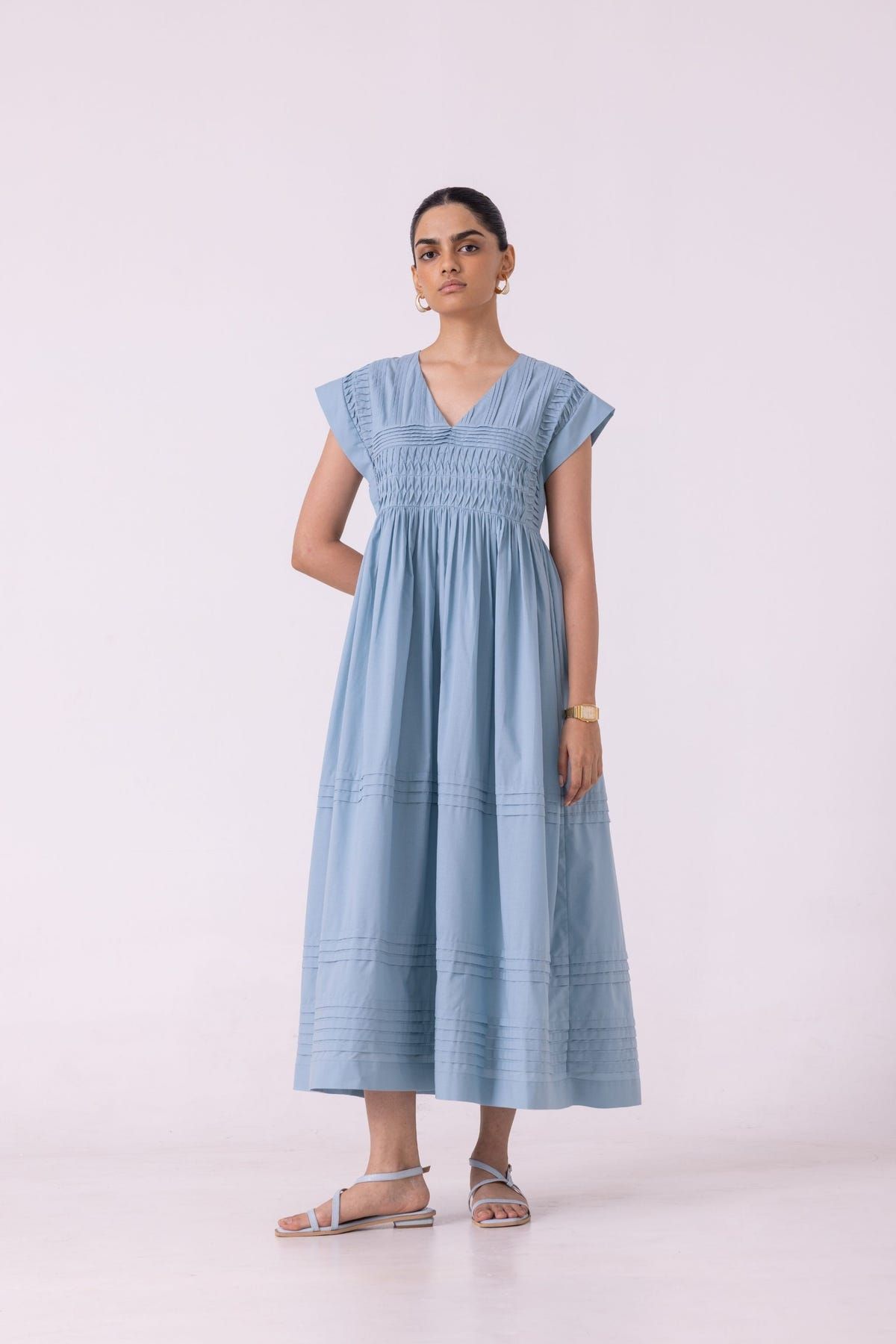 Aelia Blue Pleated Midi Dress - image 3