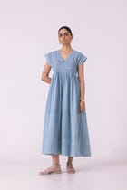 Aelia Blue Pleated Midi Dress view 3