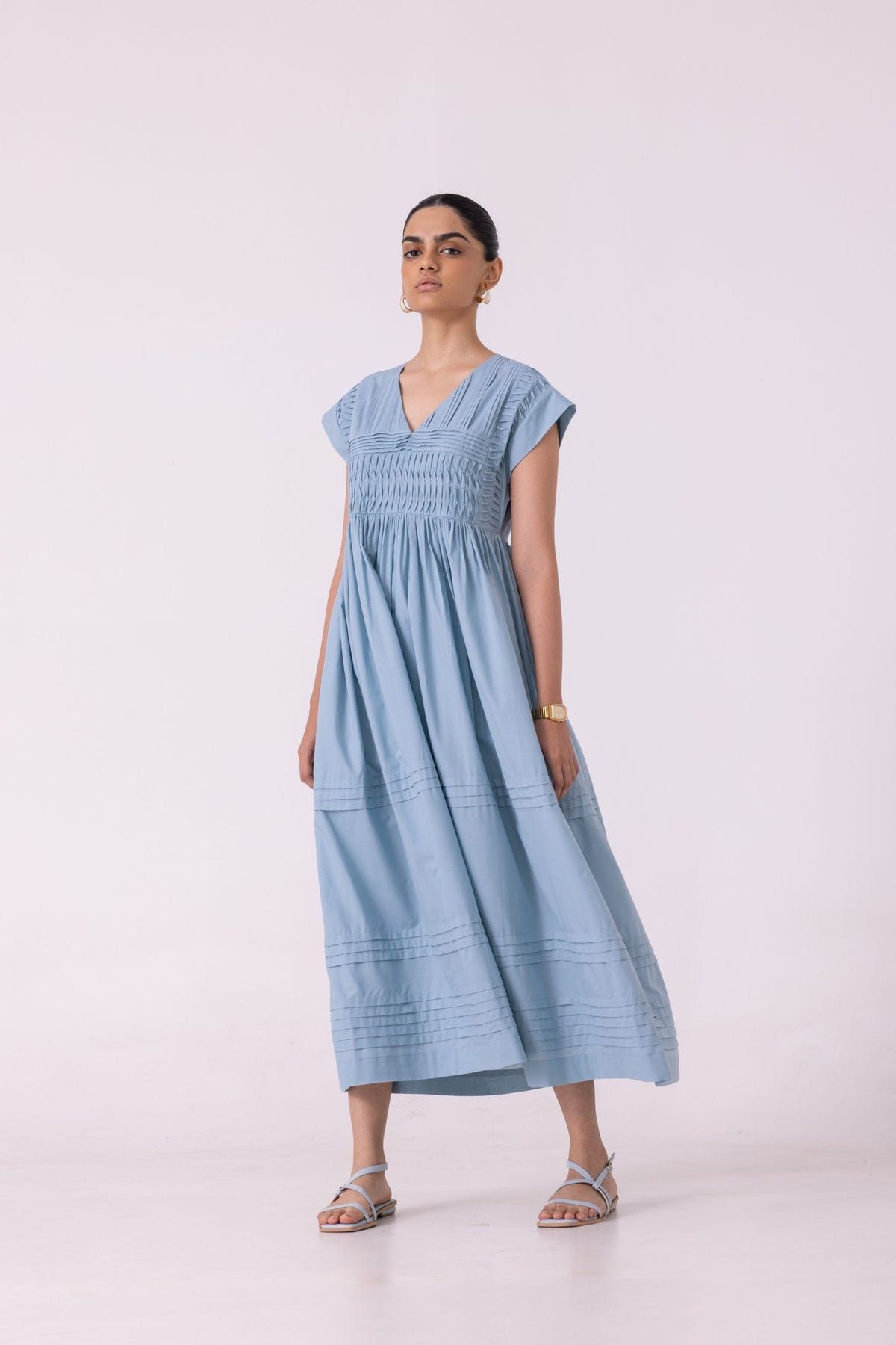 Aelia Blue Pleated Midi Dress - image 8