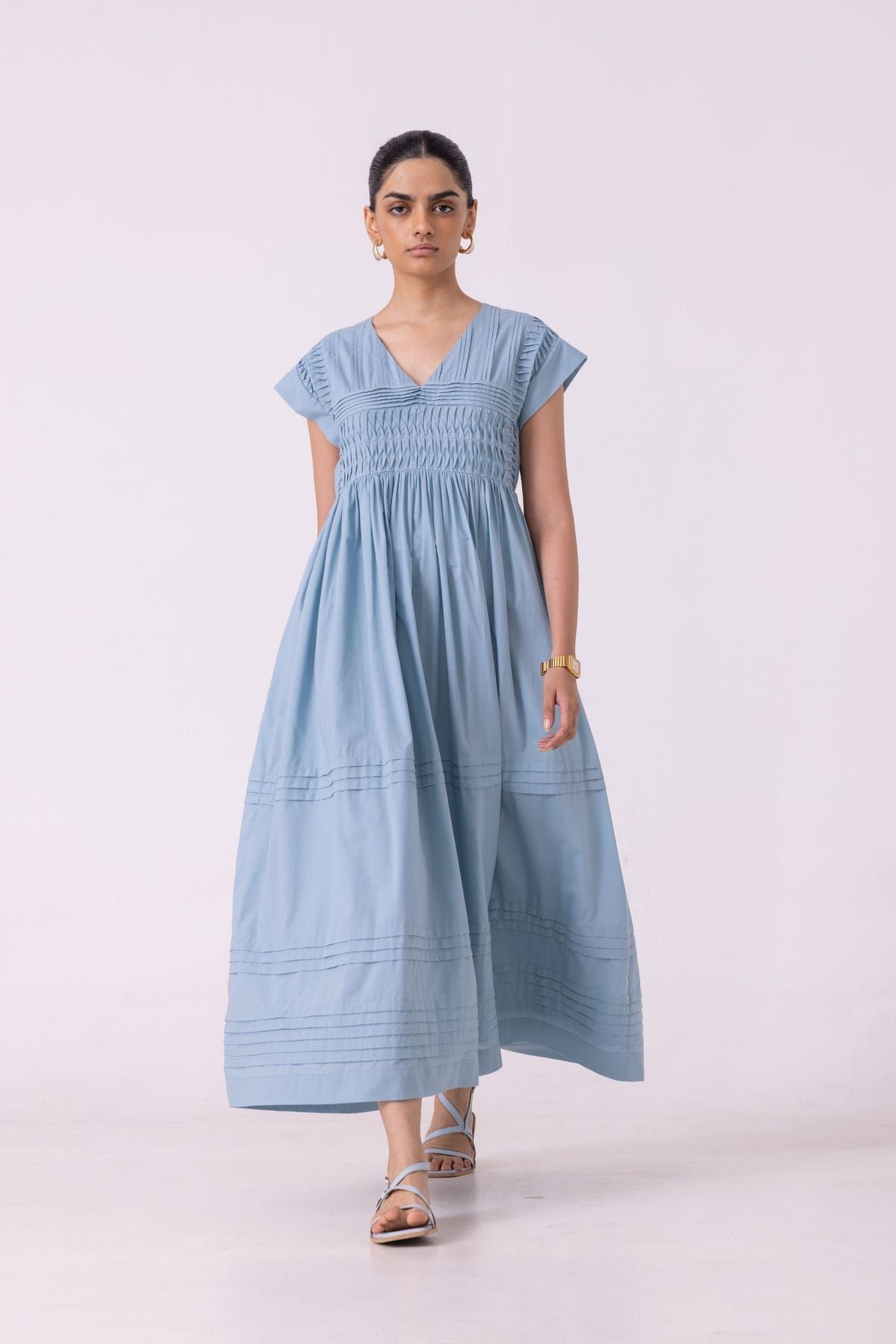 Aelia Blue Pleated Midi Dress - image 9