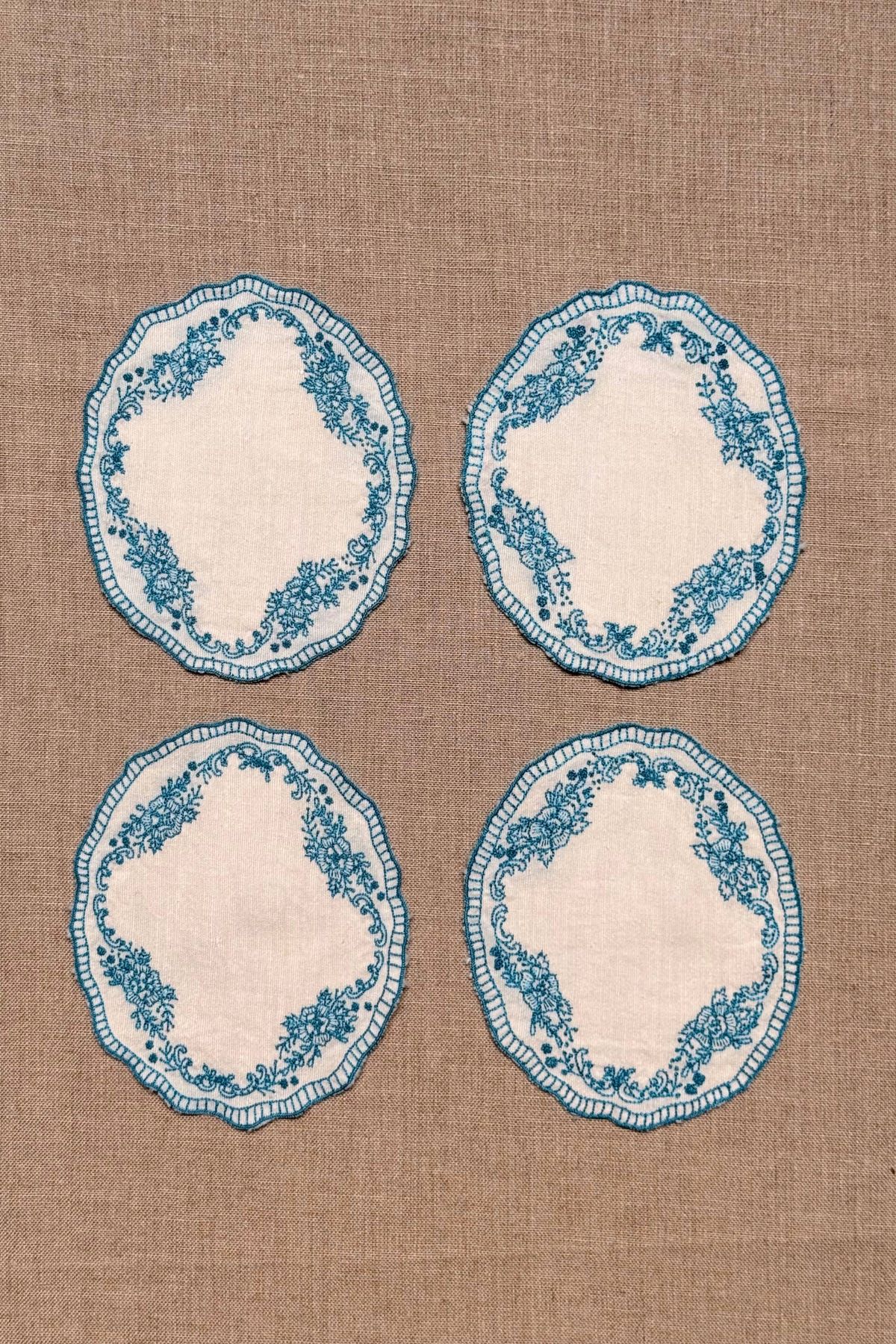 Blue Embroidered Cotton Coasters - Set of 2 - image 2
